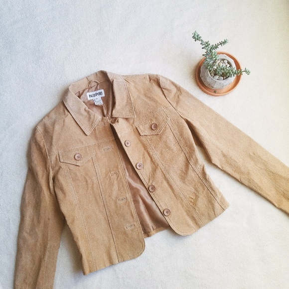 Passport Jackets & Blazers - Passport Tan Raw Hide Leather Suede Jacket